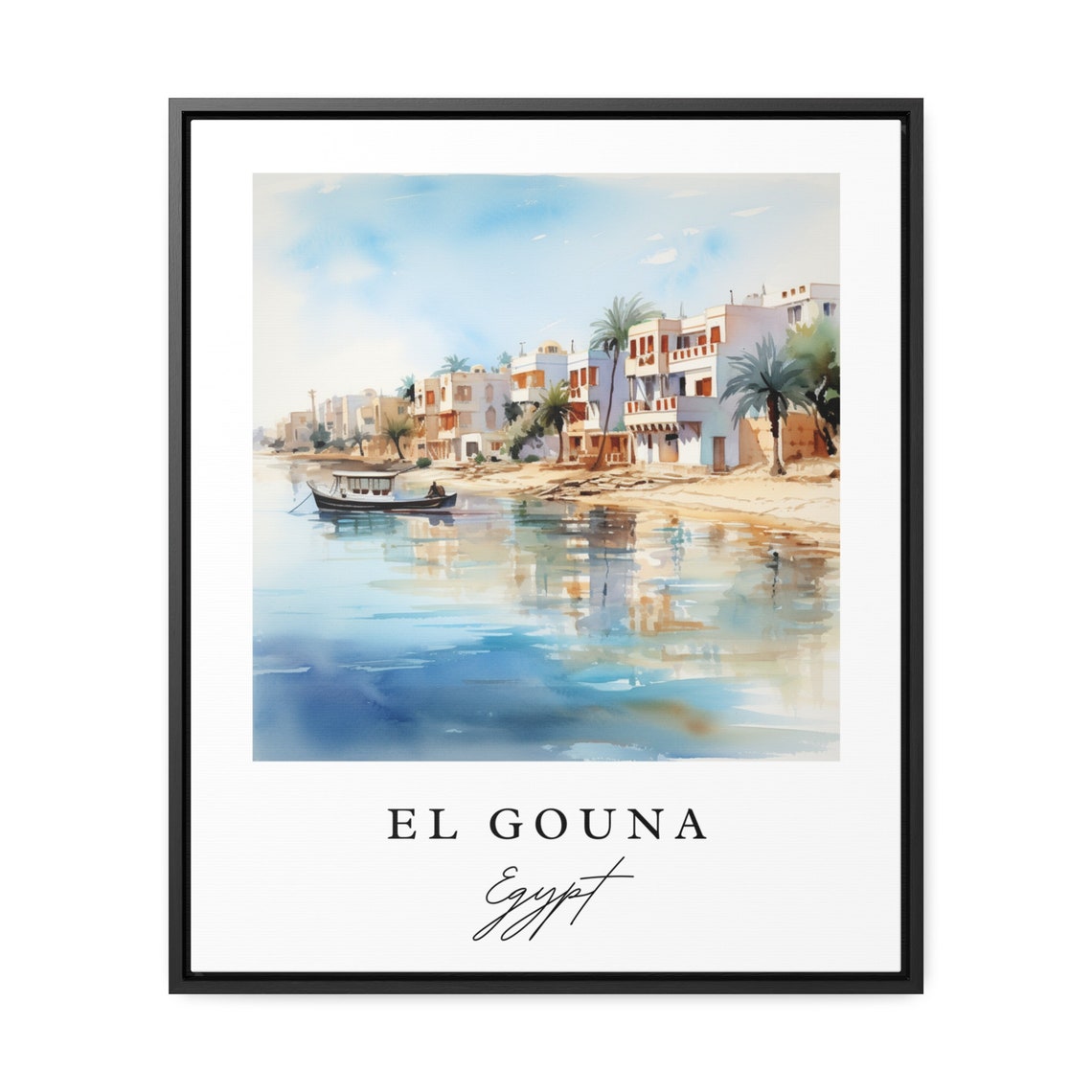 El Gouna Egypt Watercolor Of Resort Lagoon With Boat And Palms Poster - Image 2