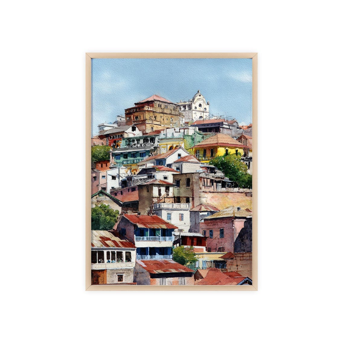 Antananarivo Madagascar Hillside Cityscape Watercolor Travel Poster