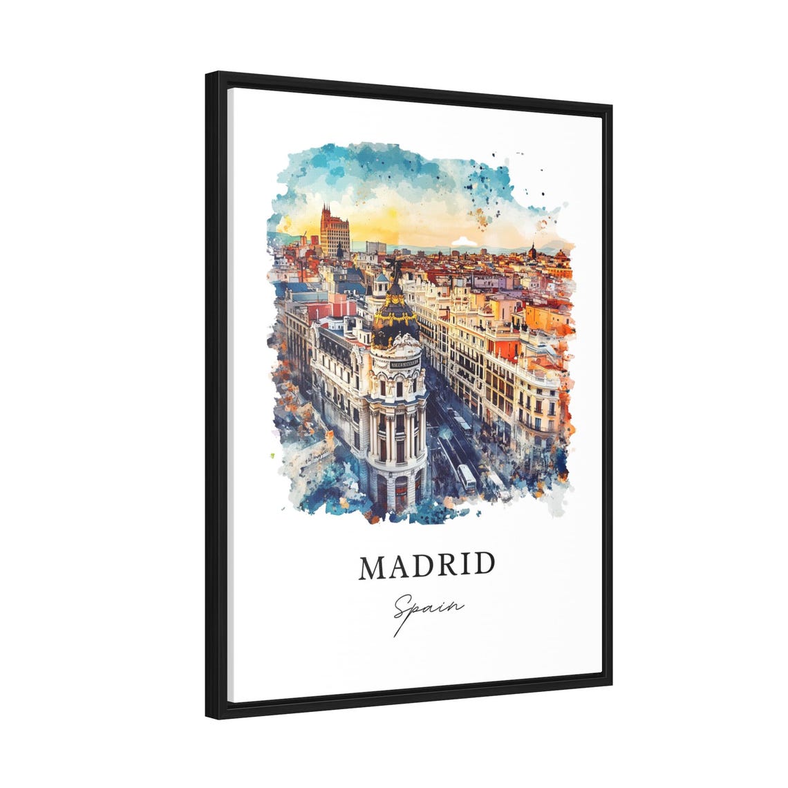 Madrid Spain Watercolor Skyline Art Print, Travel Poster - Image 2