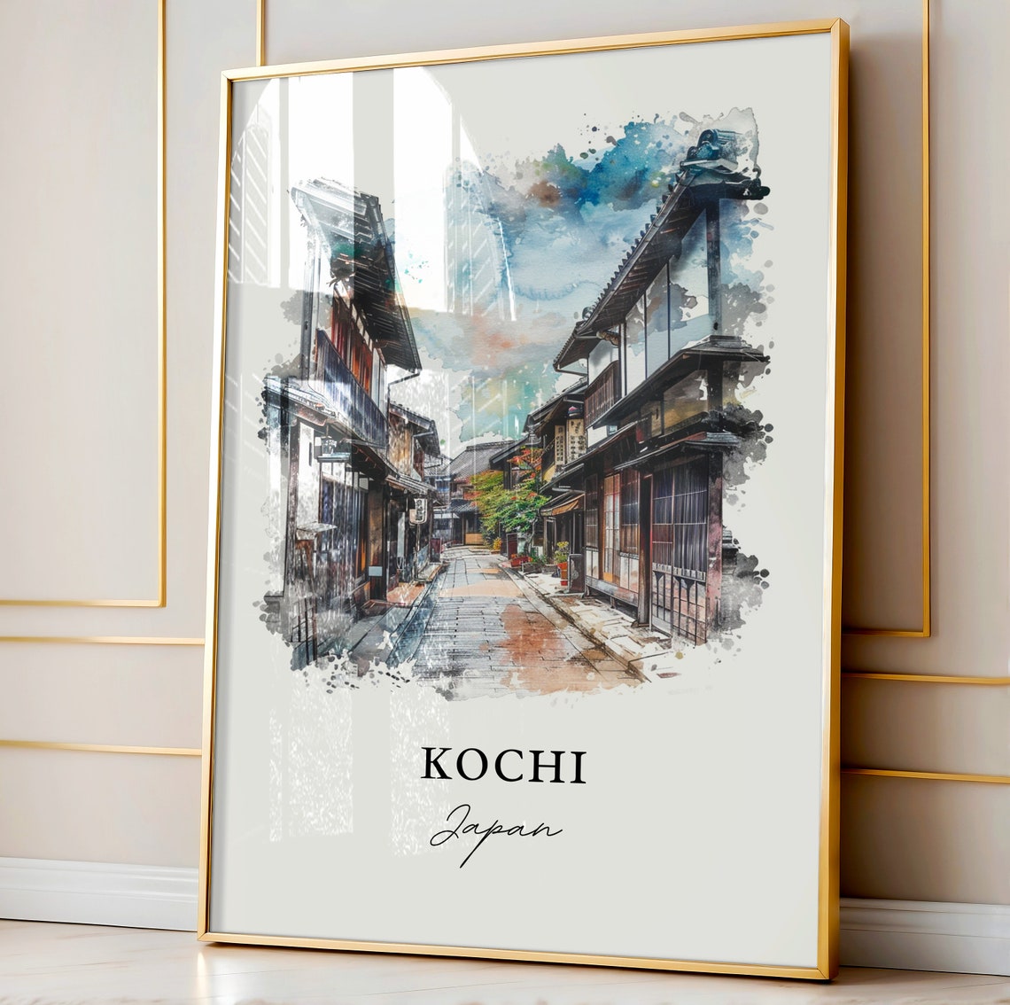 Kochi Japan Old Town Historic Wooden Street Watercolor Travel Poster - Image 5