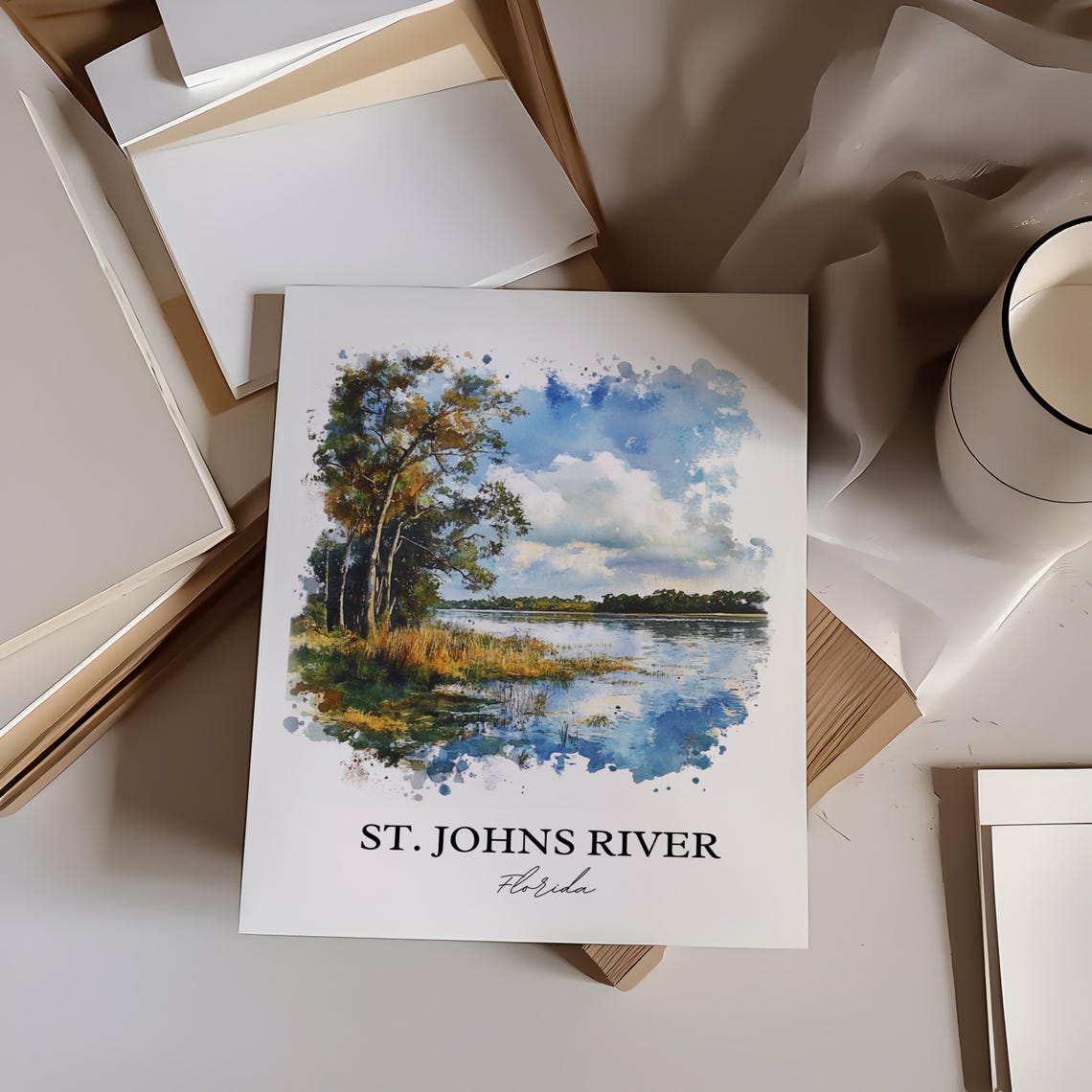 St Johns River Florida Riverside Watercolor Nature Travel Poster - Image 2