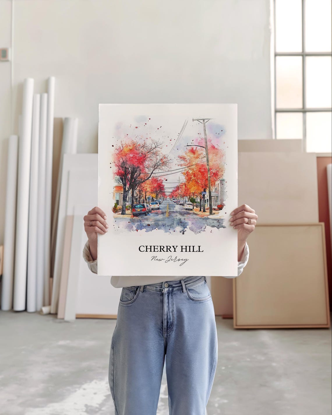 Cherry Hill Nj Wall Art South Jersey Print Watercolor Gift Travel Poster Housewarming - Image 2