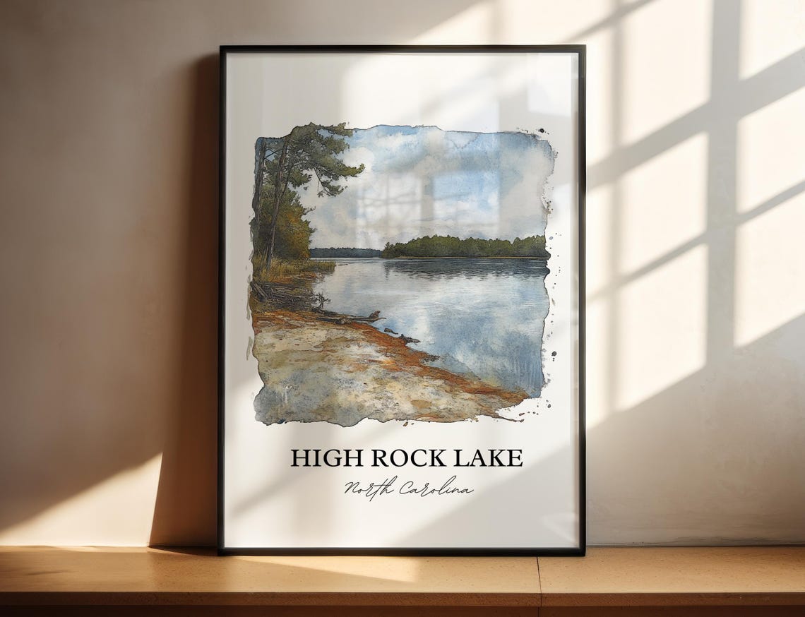 High Rock Lake North Carolina Pine Forest Shore Watercolor Poster