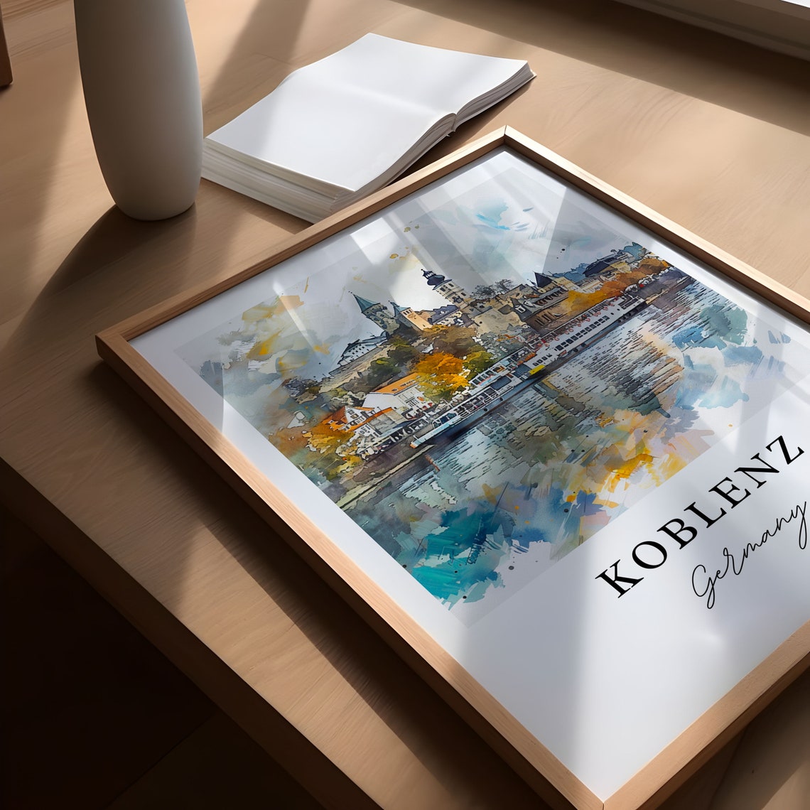 Koblenz Germany Rhine Riverfront Castle Watercolor Travel Poster - Image 5