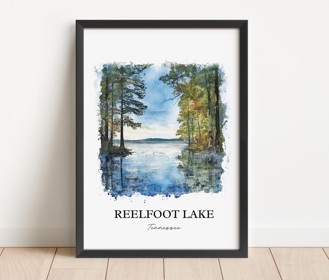Reelfoot Lake Tennessee Cypress Trees Calm Water Watercolor Poster - Image 2