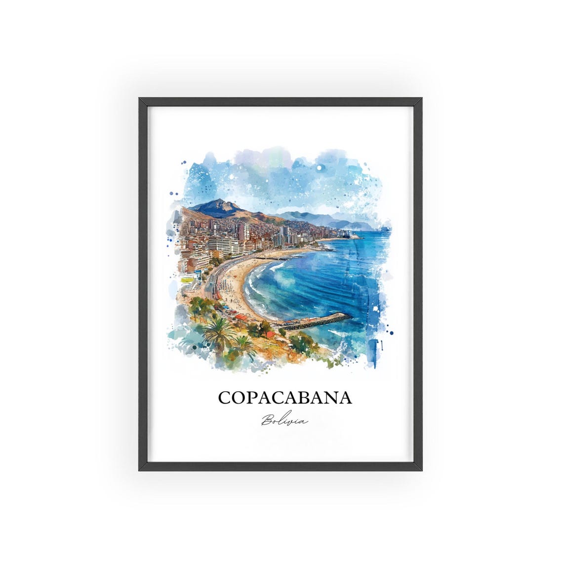 Copacabana Bolivia Watercolor Lake Shore Cityscape Travel Poster - Image 2
