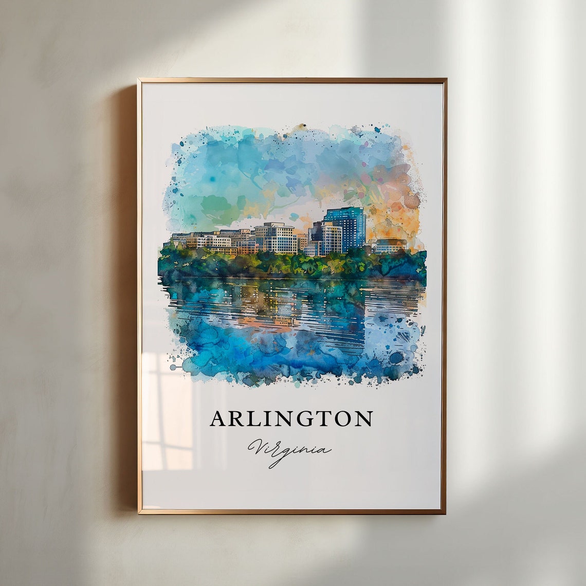 Arlington Virginia Skyline Watercolor City Art Travel Poster