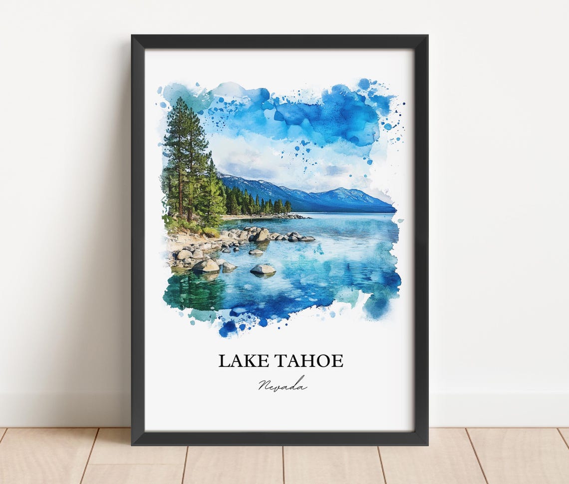 Lake Tahoe Nevada Rocky Shoreline Alpine Lake Watercolor Poster - Image 2