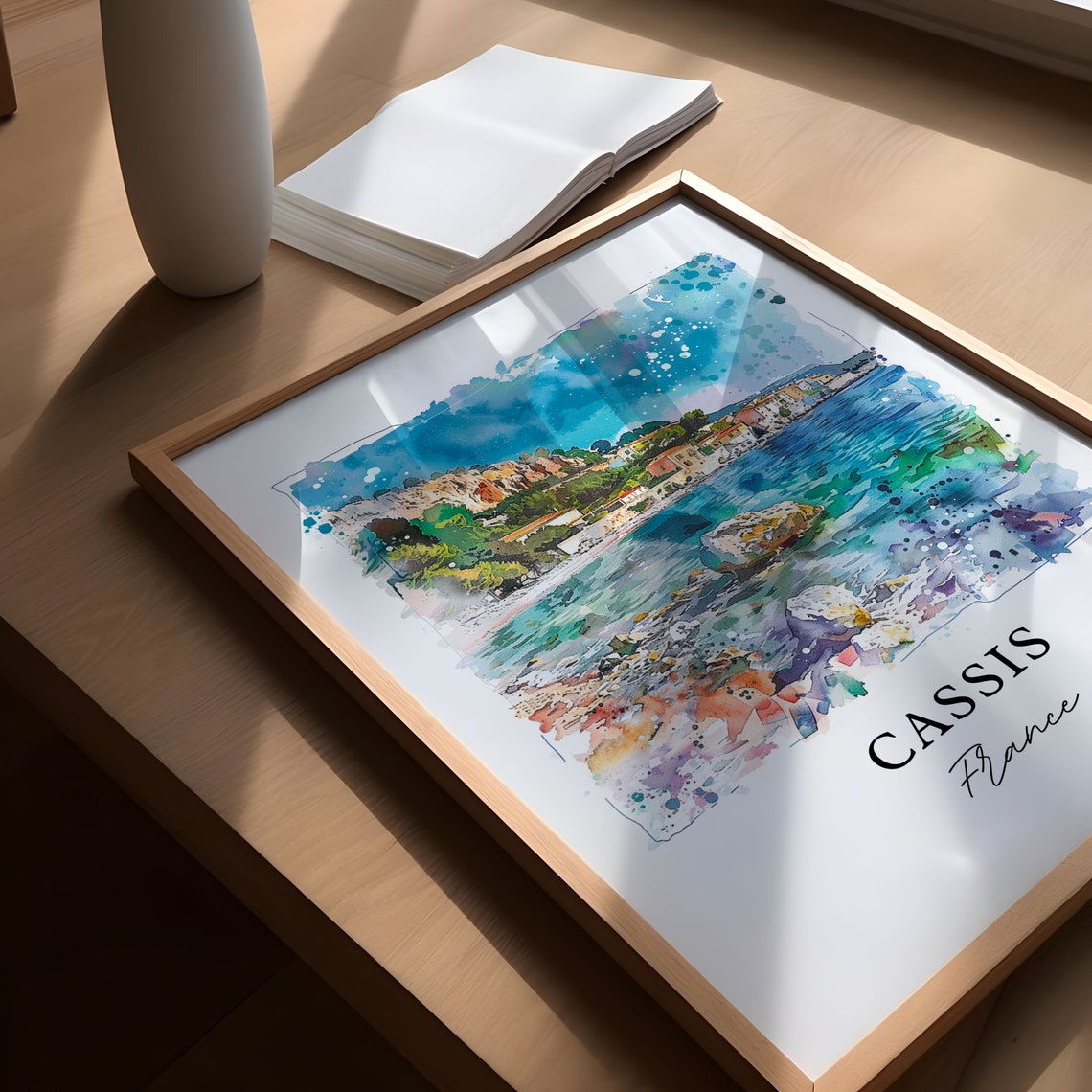 Cassis France Watercolor Rocky Coastline Turquoise Sea Poster - Image 5