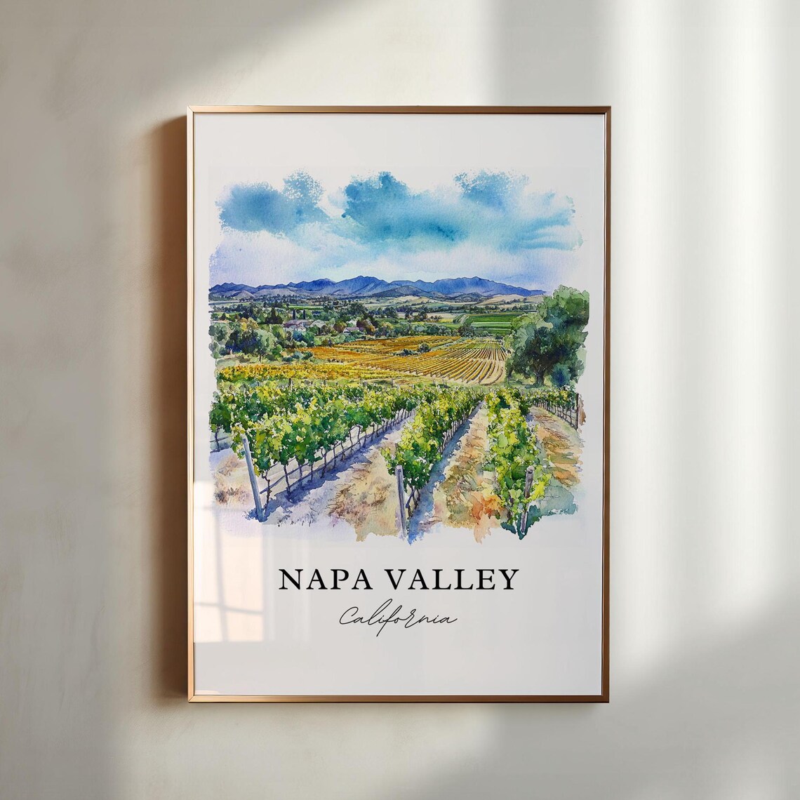 Napa Valley Watercolor Travel Poster, Wine Region
