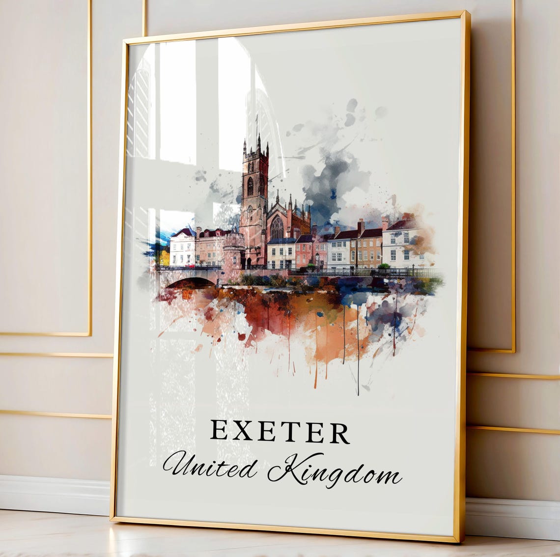 Exeter United Kingdom Cathedral City Watercolor Riverside Poster - Image 3