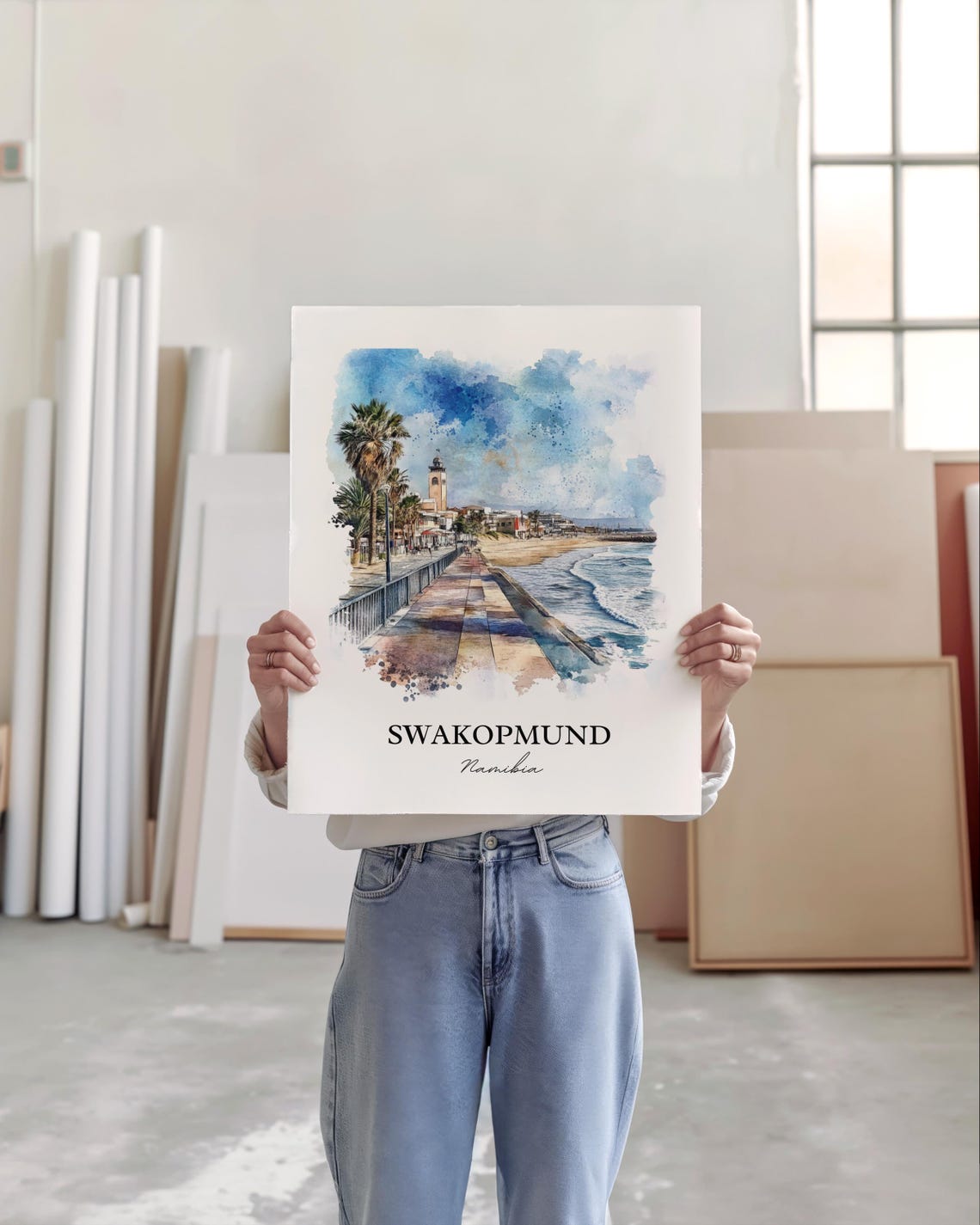 Swakopmund Namibia Beach Promenade Watercolor Coastal Poster - Image 3