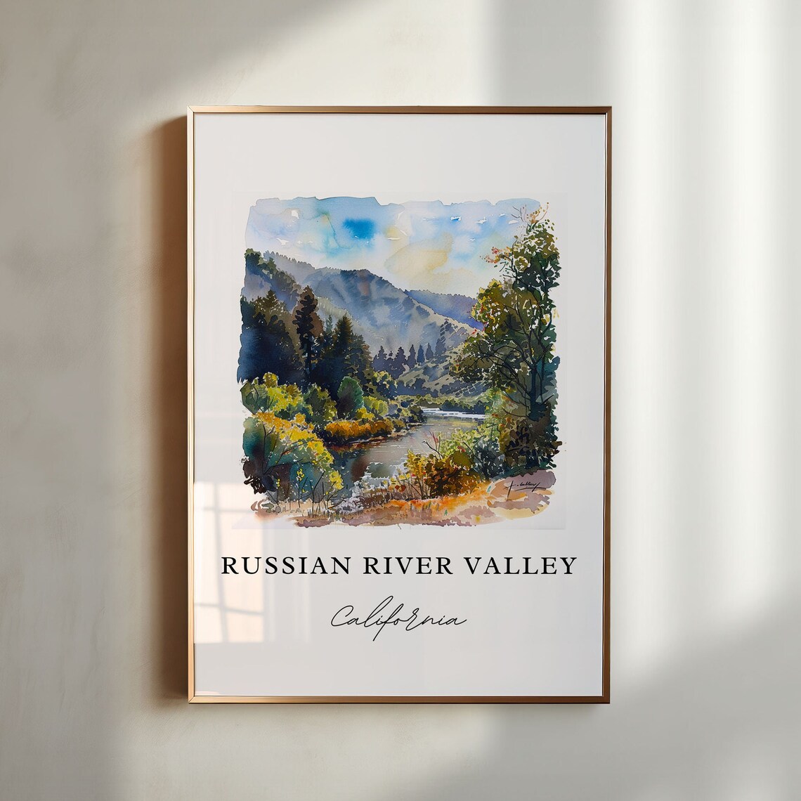 Russian River Valley Watercolor Art Print, Sonoma