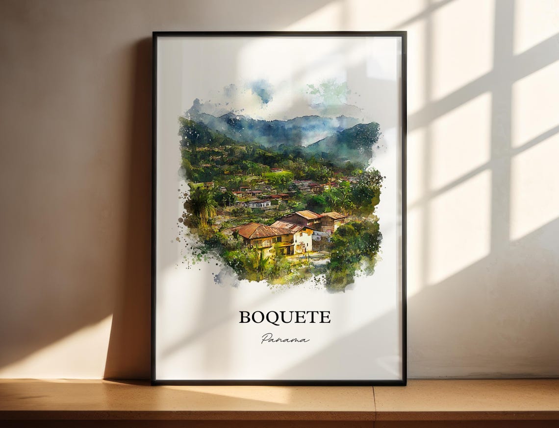 Boquete Panama Watercolor Green Valley Village Mountain Poster