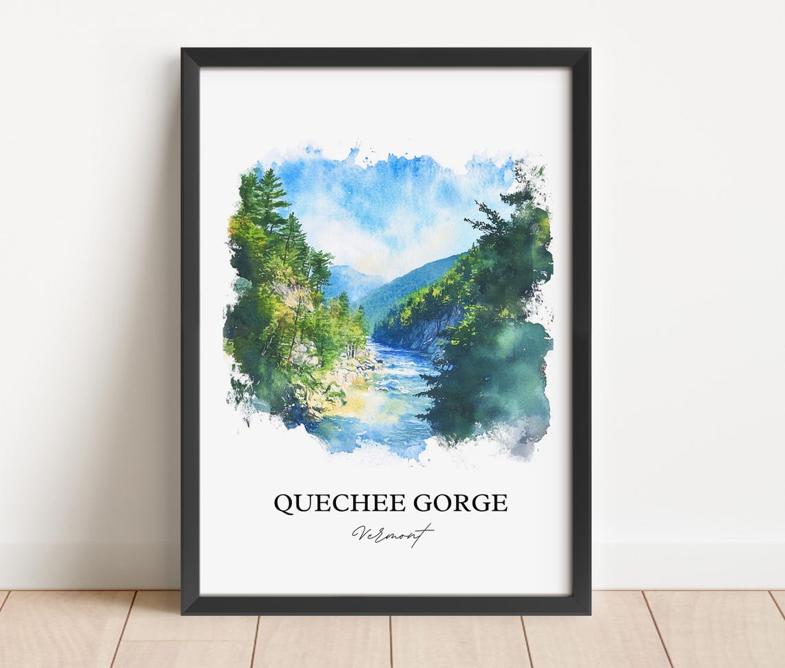 Quechee Gorge Vermont River Gorge Forest Canyon Watercolor Poster - Image 2