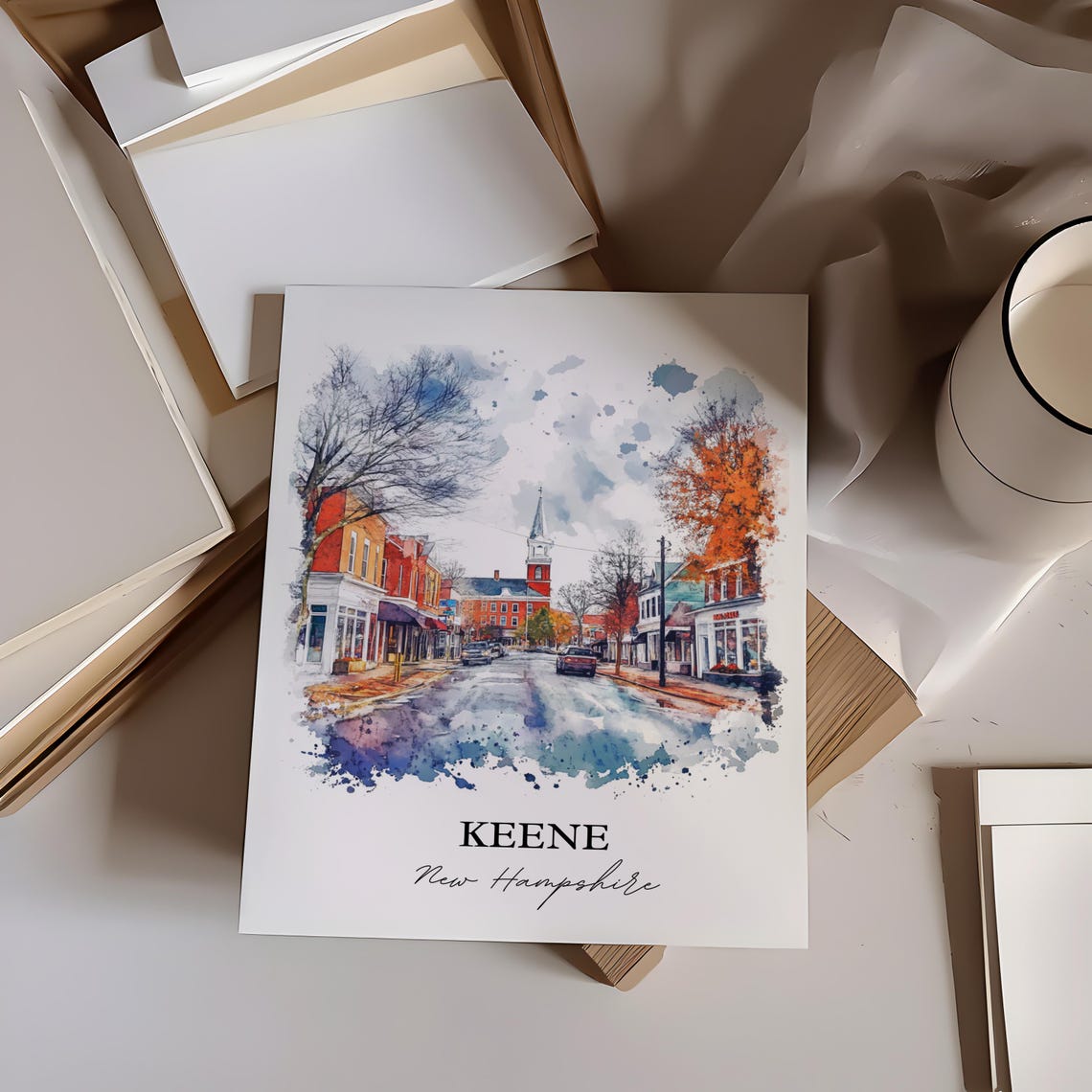 Keene New Hampshire Downtown Autumn Watercolor Travel Gift Poster - Image 2