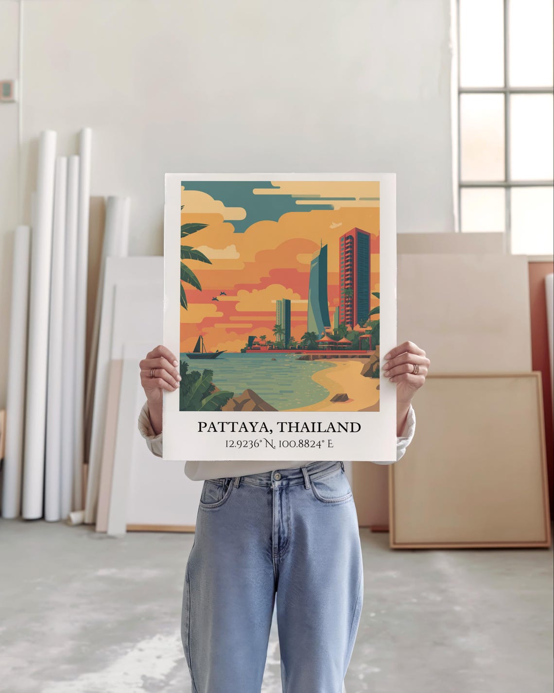 Pattaya Thailand Beach Sunset High Rises Sailboat Retro Travel Poster - Image 5