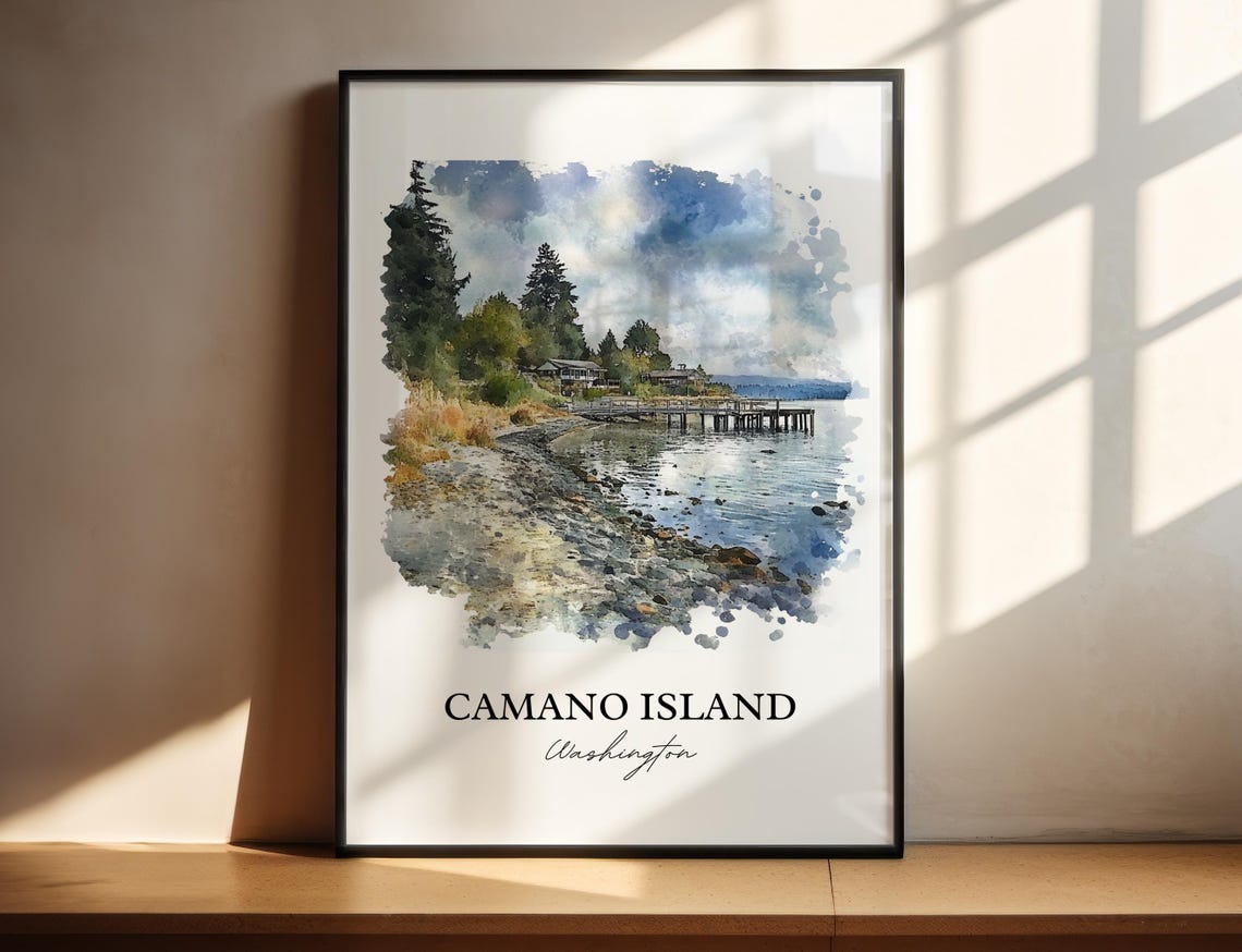 Camano Island Washington Shoreline Pier Watercolor Beach Scene Poster - Image 3