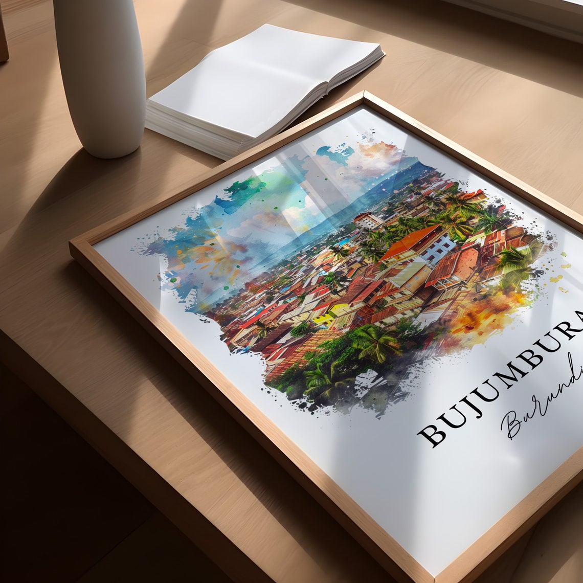 Bujumbura Burundi Watercolor Cityscape African Travel Poster - Image 5