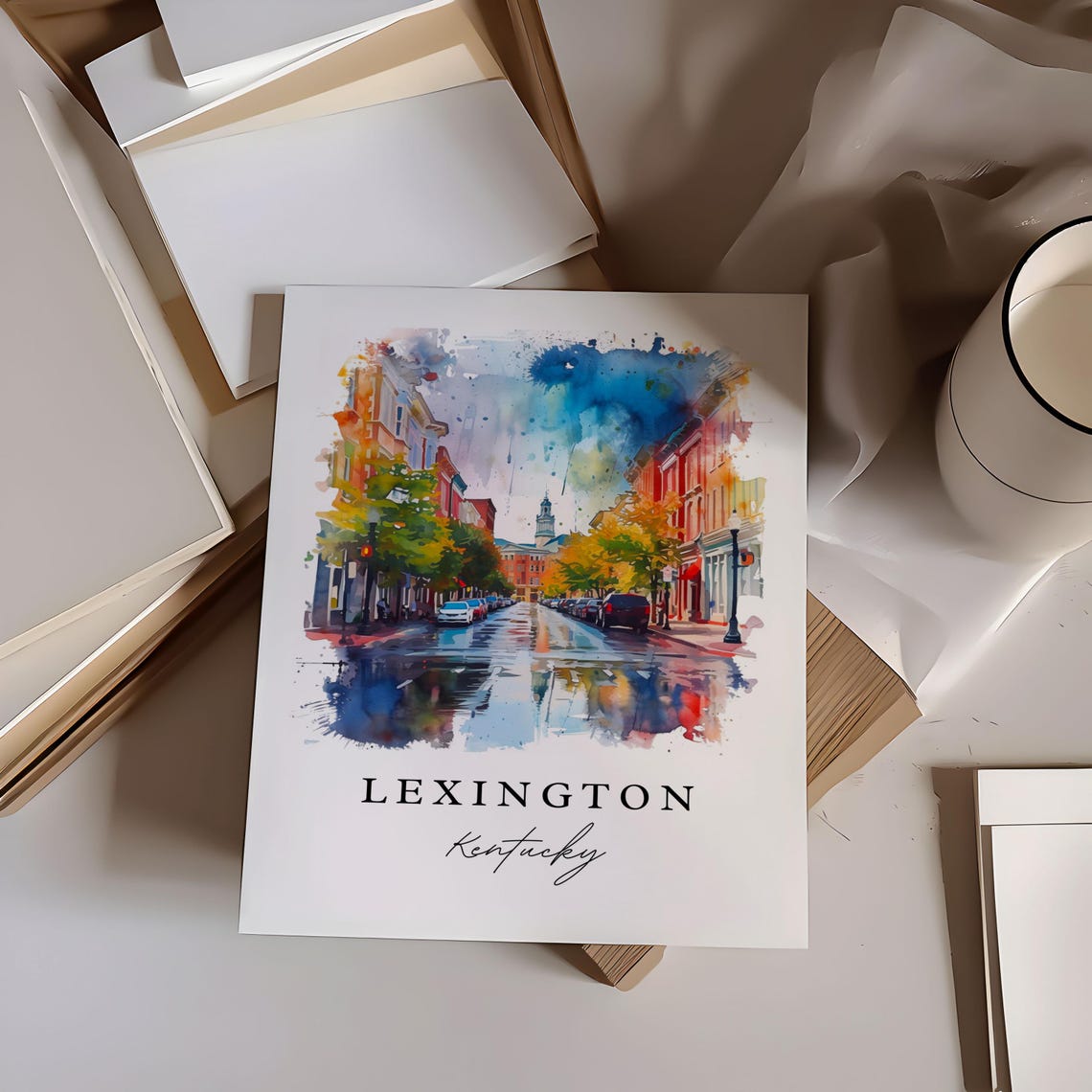 Lexington Kentucky Downtown Street Watercolor City Artwork Poster - Image 6