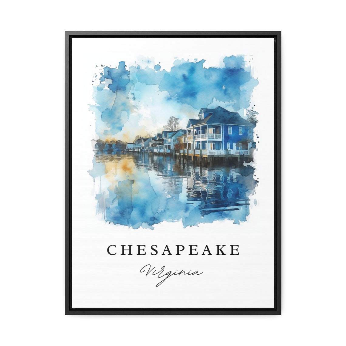 Chesapeake Virginia Serene Waterfront Homes Calm Reflection Poster - Image 3