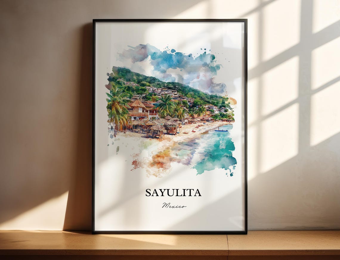 Sayulita Watercolor Travel Poster, Mexico Print