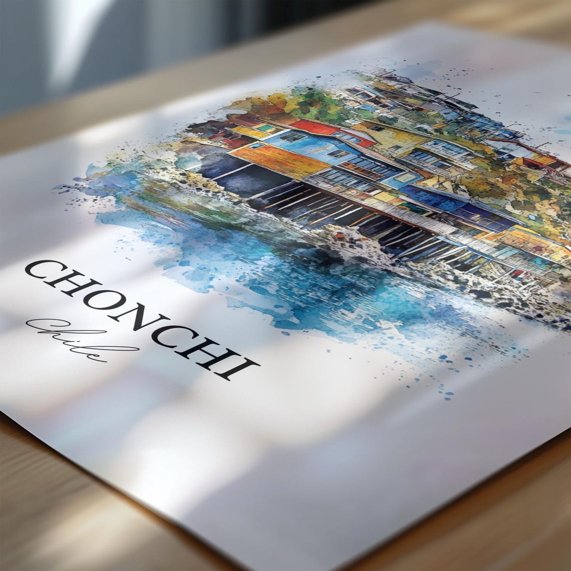 Chonchi Chile Wall Art Print Watercolor Gift Travel Poster Housewarming - Image 6