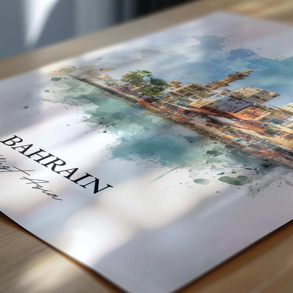 Bahrain West Asia Waterfront Old Town Boats Watercolor Travel Poster - Image 6