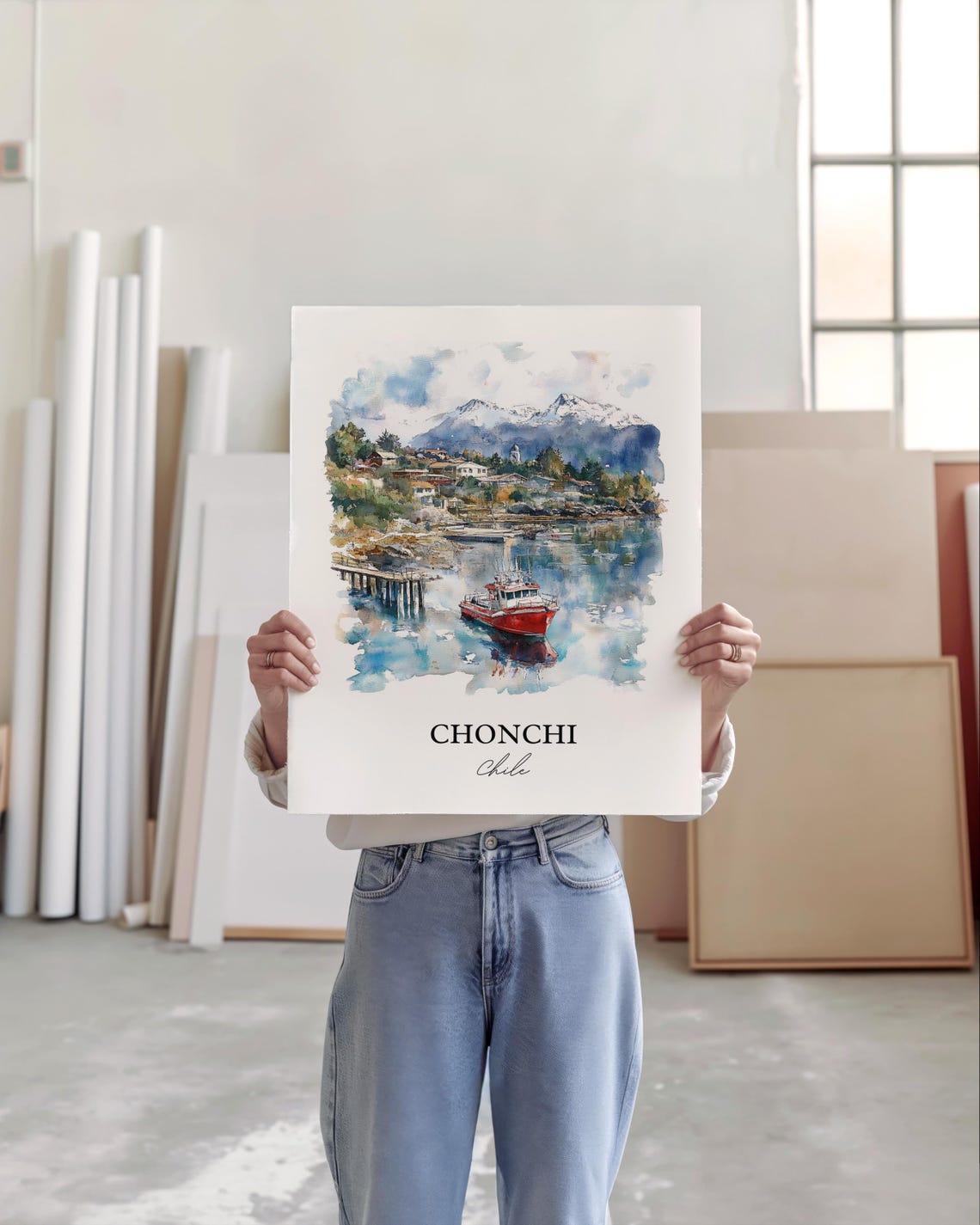 Chonchi Chile Wall Art Print Watercolor Gift Travel Poster Housewarming - Image 5