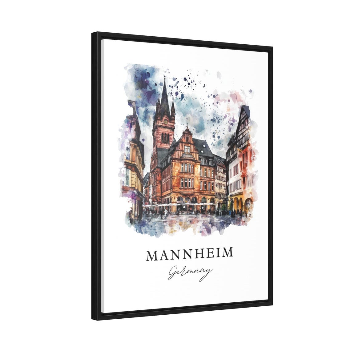 Mannheim Germany Historic Old Town Market Square Watercolor Poster - Image 2