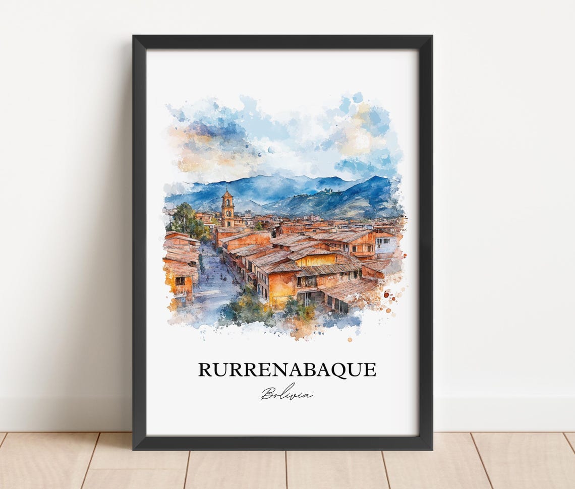 Rurrenabaque Bolivia Watercolor Red Rooftop Town Andes Travel Poster - Image 2