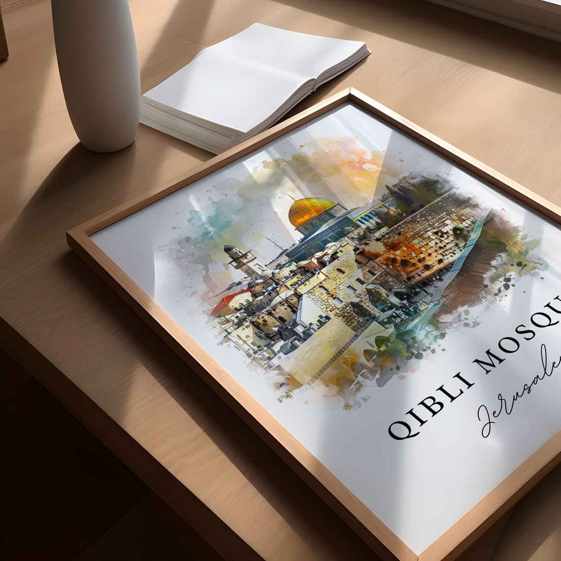 Qibli Mosque Jerusalem Watercolor Art Golden Dome Old City Poster - Image 5