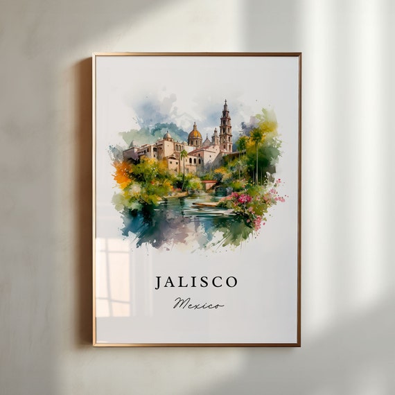 Jalisco Traditional Travel Art Mexico Poster Print Wedding Gift Birthday Present Custom Text Perfect