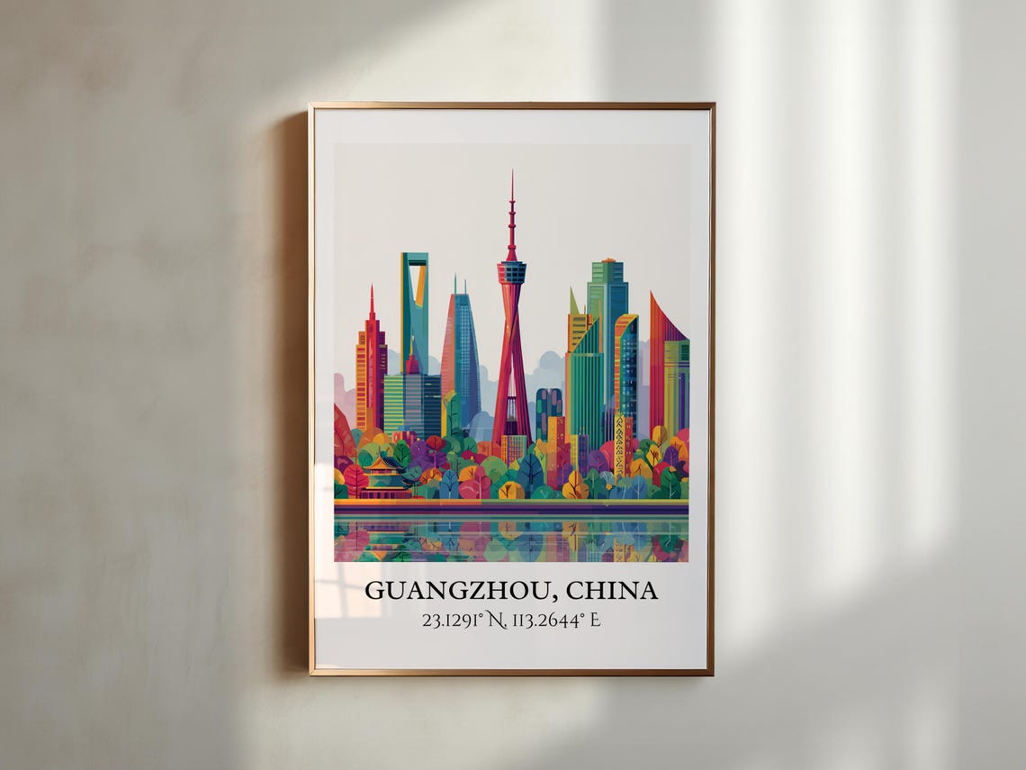 Guangzhou China Canton Tower Skyscrapers Reflection Travel Art Poster - Image 3