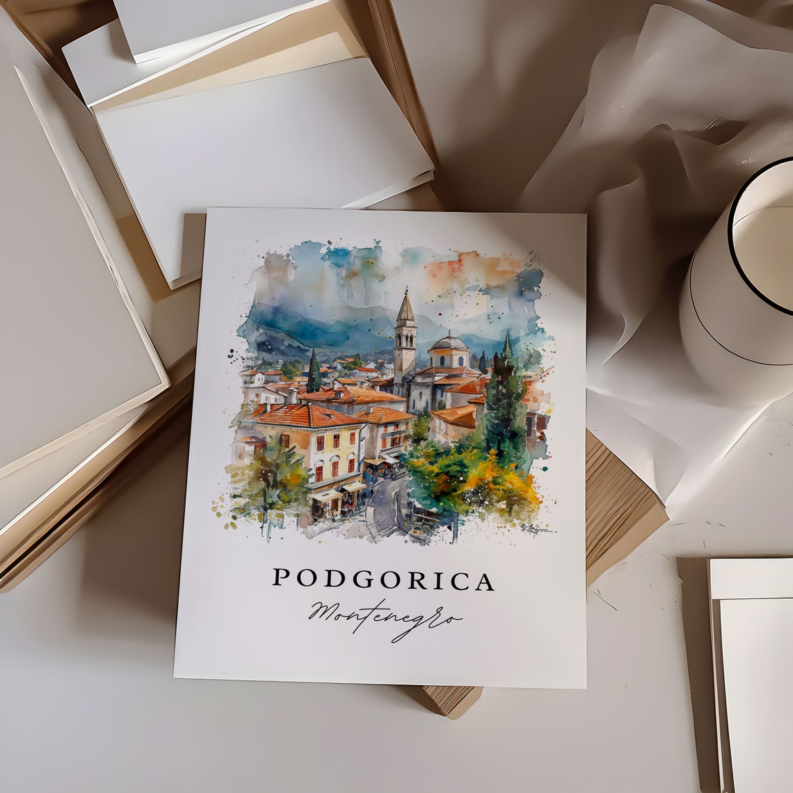 Podgorica Montenegro Old Town Church Watercolor Travel Poster - Image 6