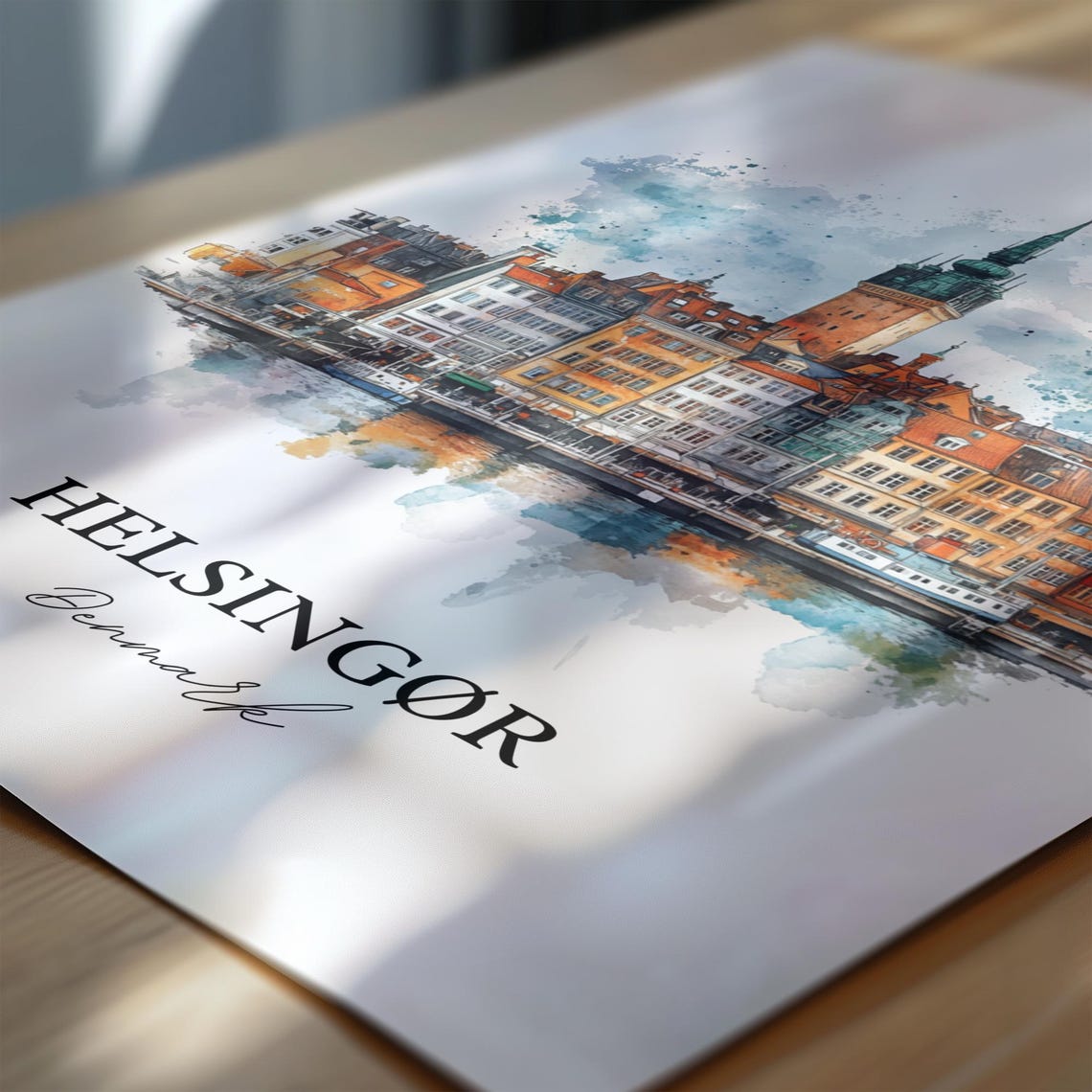 Helsingor Denmark Waterfront Old Town Spire Watercolor Poster - Image 6