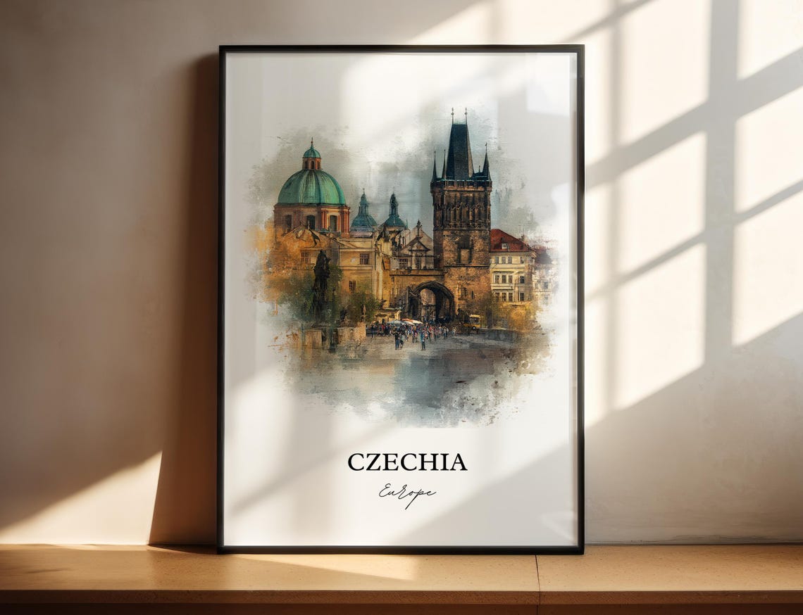 Czechia Prague Old Town Bridge Watercolor Europe Travel Poster