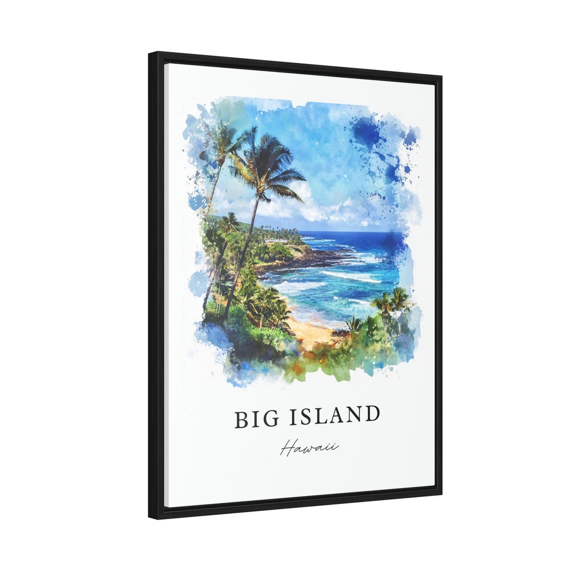 Big Island Hawaii Watercolor Palm Coast Surf Beach Scene Poster - Image 2