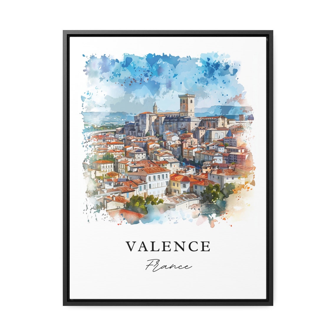 Valence France Hilltop Old Town Watercolor Panorama Travel Poster - Image 3