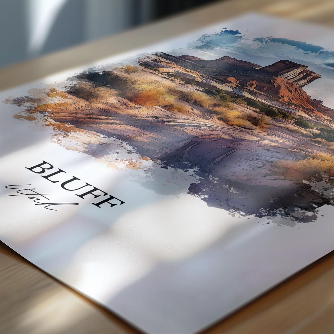 Bluff Utah Red Rock Desert Butte Landscape Watercolor Travel Poster - Image 6