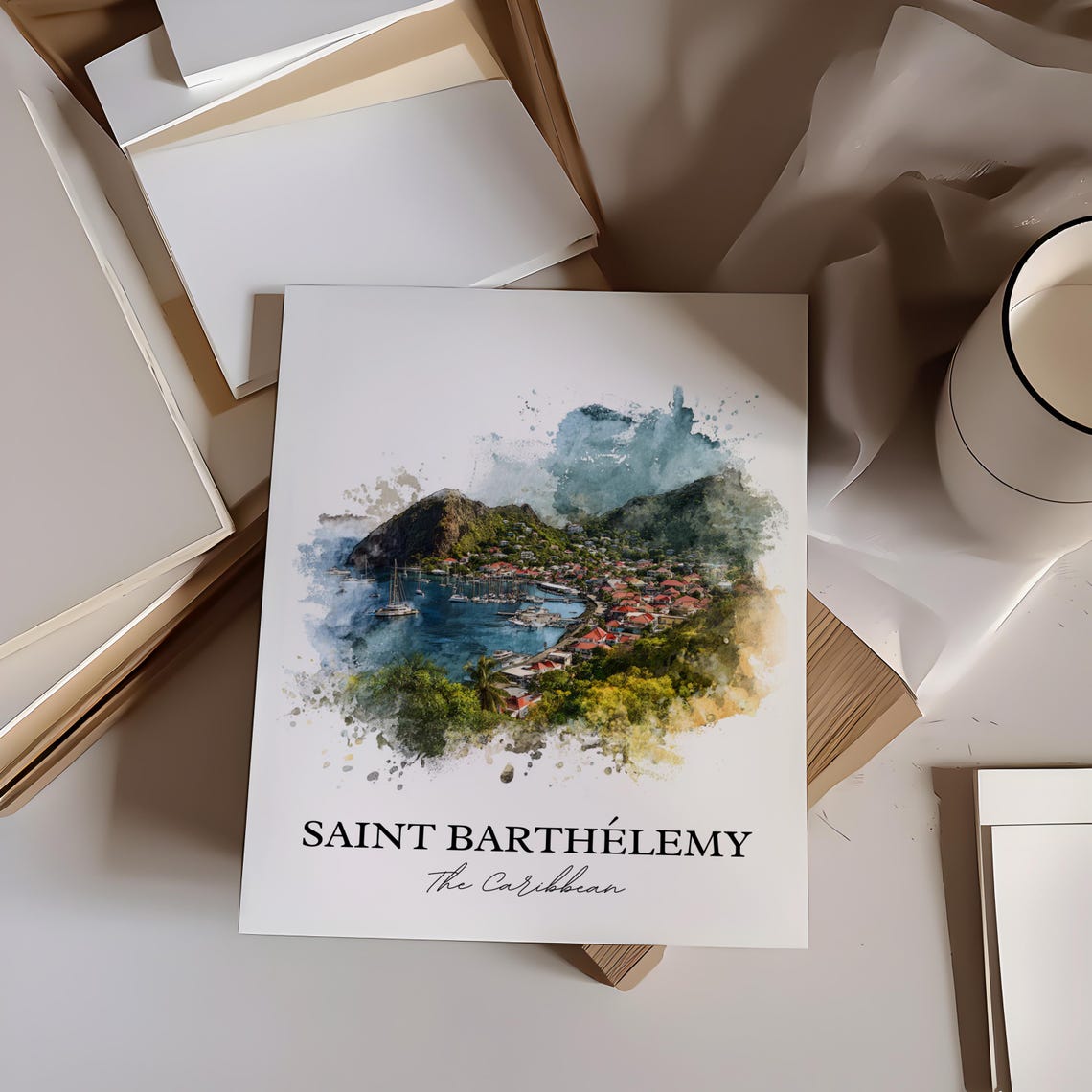 St Barts Watercolor Travel Poster, Caribbean Art - Image 2
