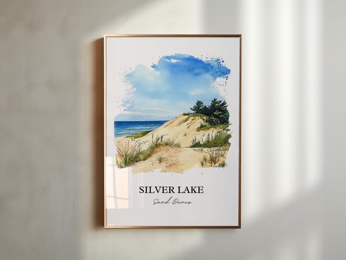 Silver Lake Sand Dunes Watercolor Beach Dune Scene Art Poster - Image 3