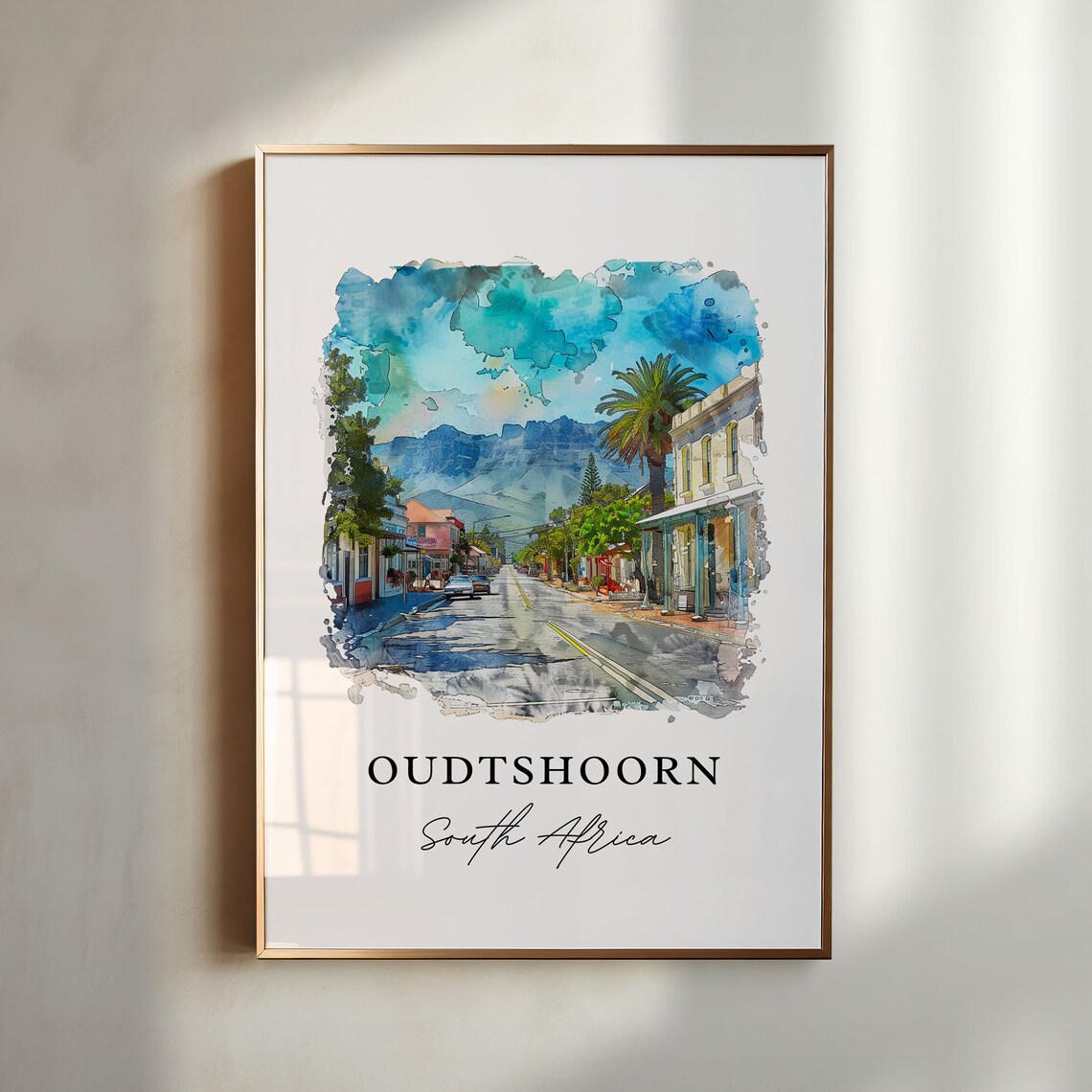 Oudtshoorn South Africa Klein Karoo Street Watercolor Art Poster