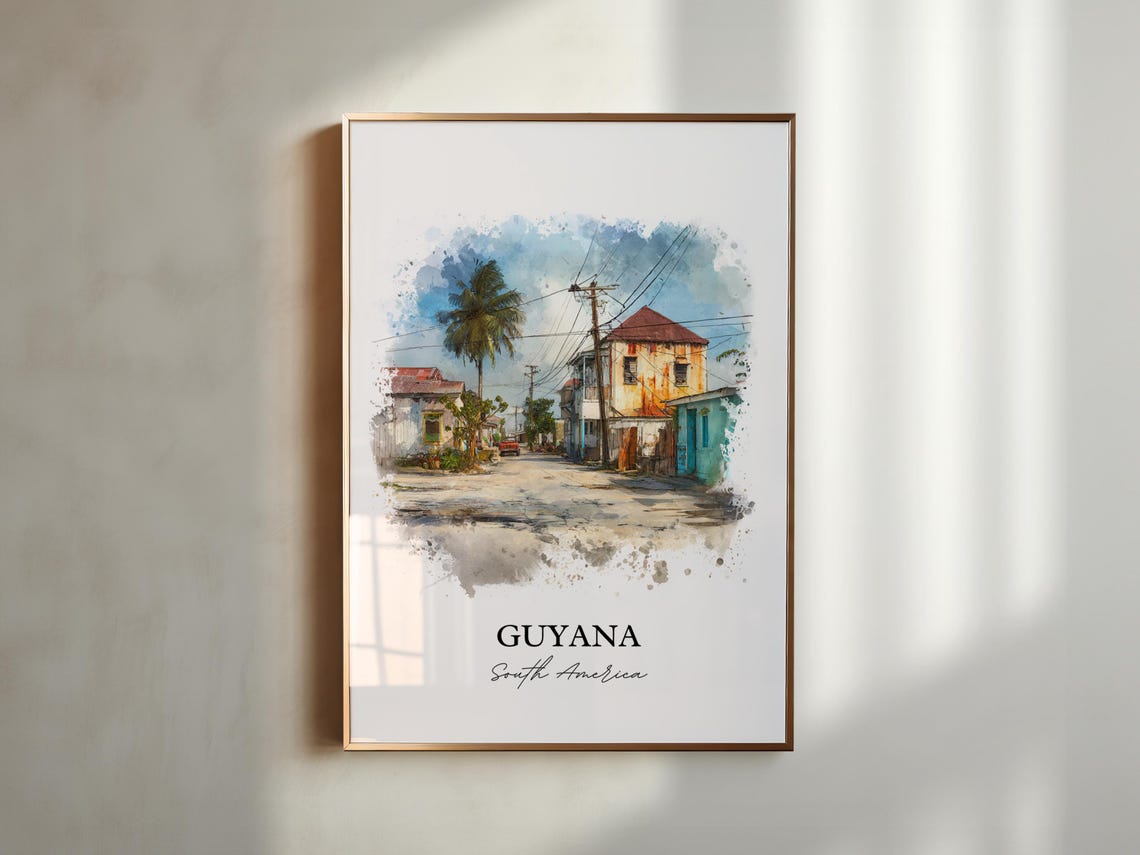 Guyana South America Old Street Wooden Houses Watercolor Art Poster - Image 5