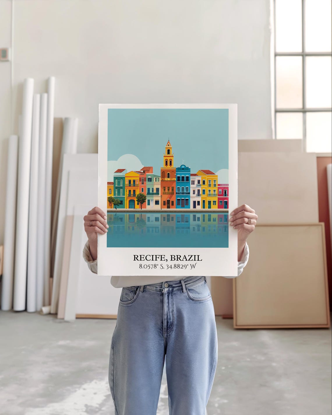 Recife Brazil Colorful Waterfront Street Bell Tower Travel Poster - Image 6