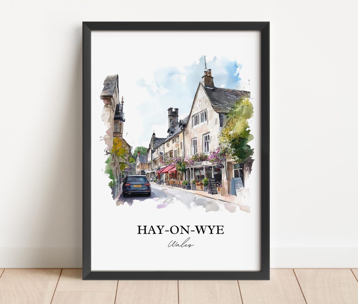 Hay-on-Wye Wales Book Town Street Watercolor Village Travel Poster - Image 2