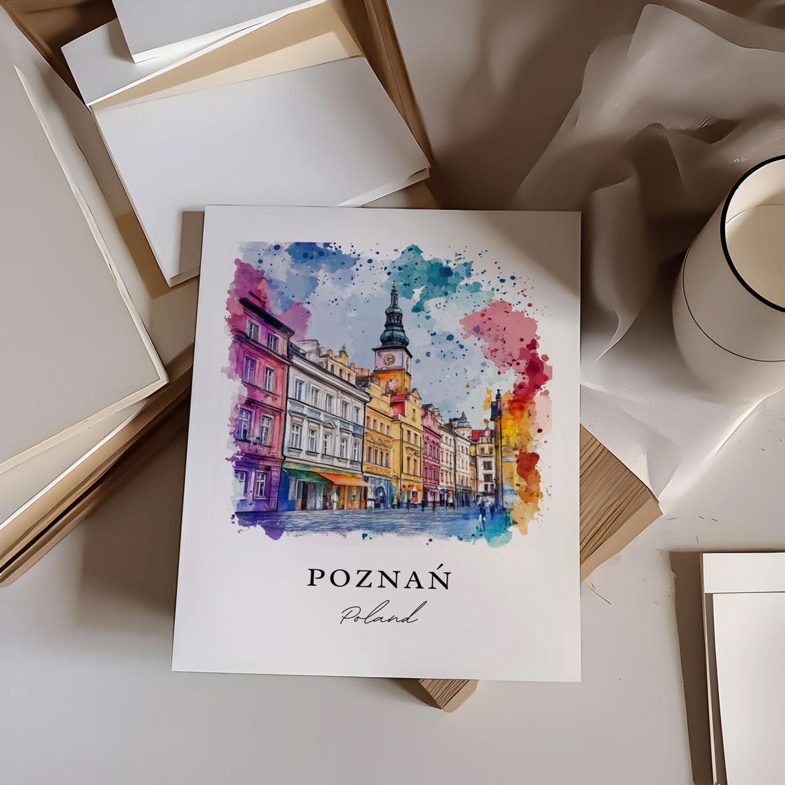 Poznan Poland Colorful Market Square Watercolor Travel Poster - Image 6