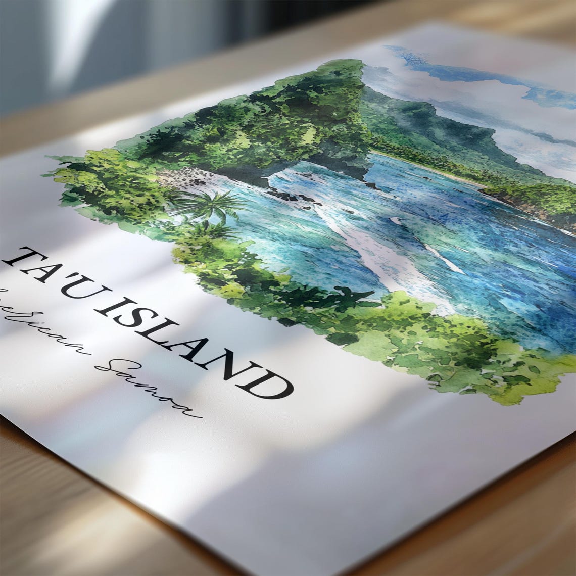 Ta'u Island American Samoa Dramatic Cliffs Cove Watercolor Poster - Image 7