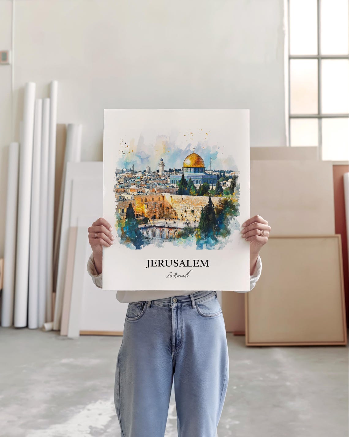 Jerusalem Israel Watercolor Dome Old City Sacred Travel Poster - Image 3