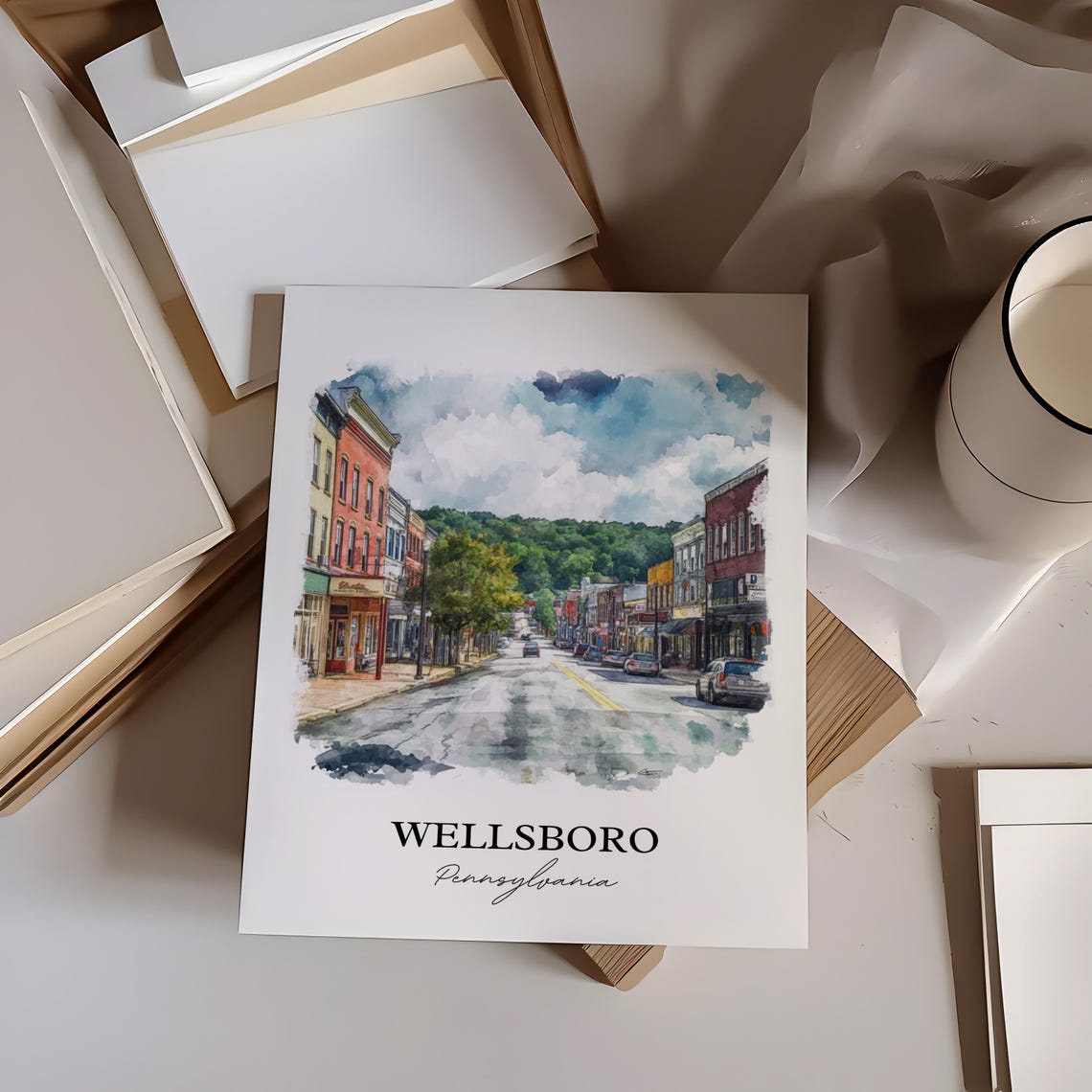 Wellsboro Pennsylvania Main Street Watercolor Travel Gift Poster - Image 3